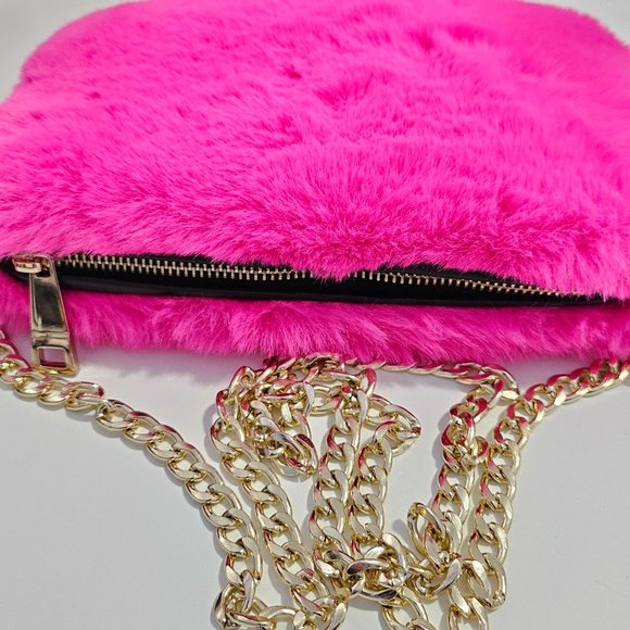 NWOT Faux Fur Clutch Crossbody Handbag Hot Pink - Picture 4 of 7